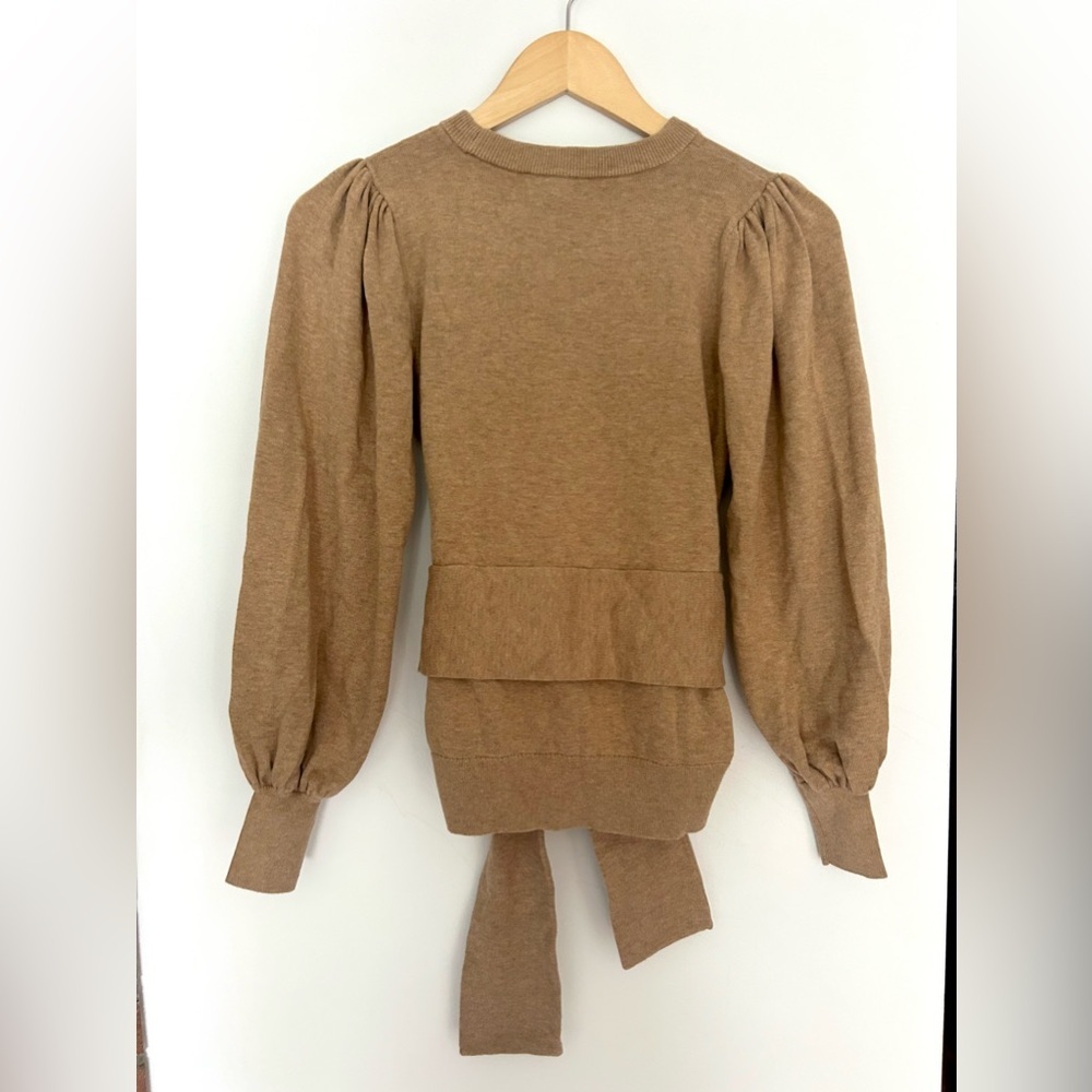 RALPH LAUREN Black Label Tie Waist  Balloon Sleeve Cotton Modal Sweater XS - Picture 7 of 8